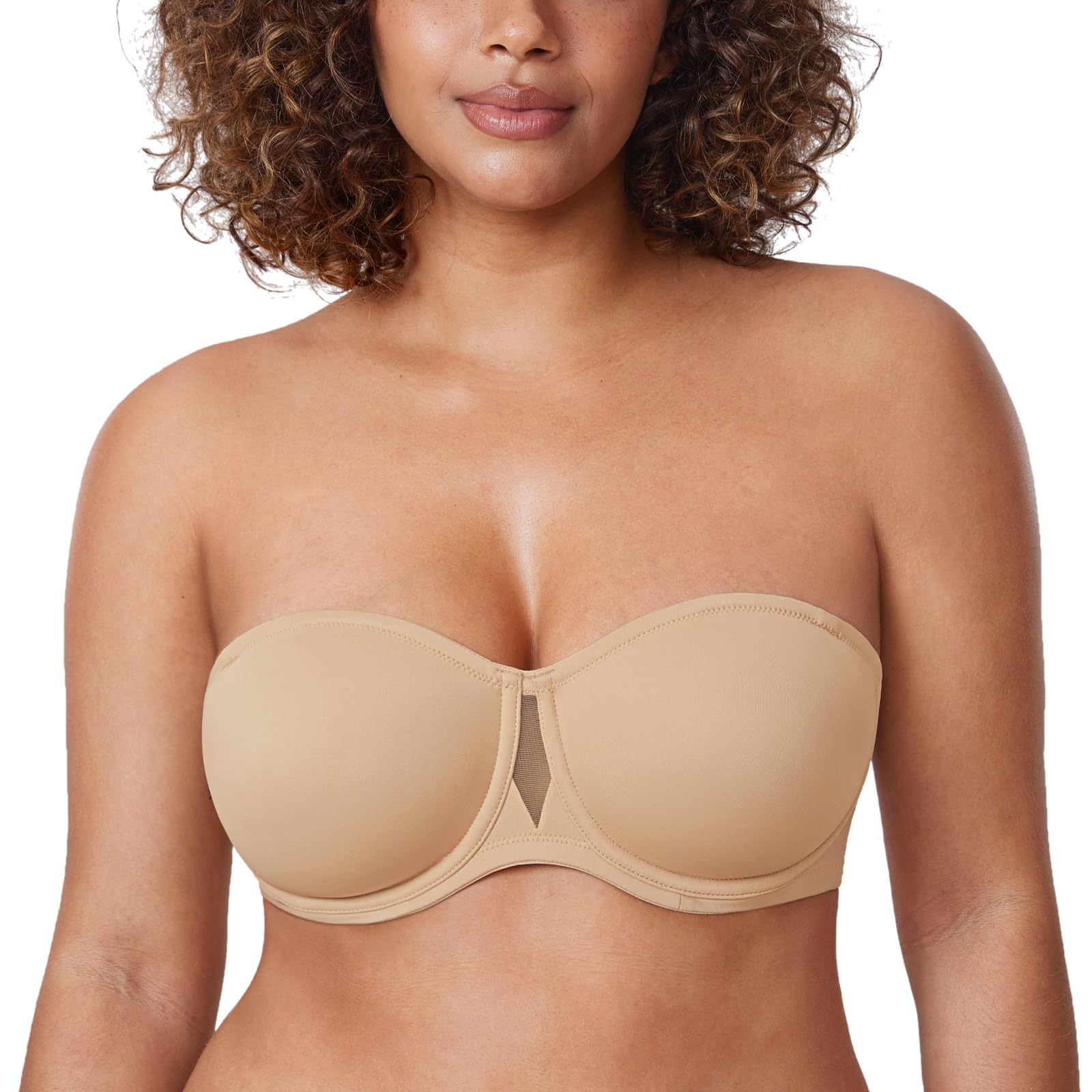 DELIMIRA Women's Strapless Bras for Bigger Bust Non Padded Smooth Underwire Taupe Tan 38F
