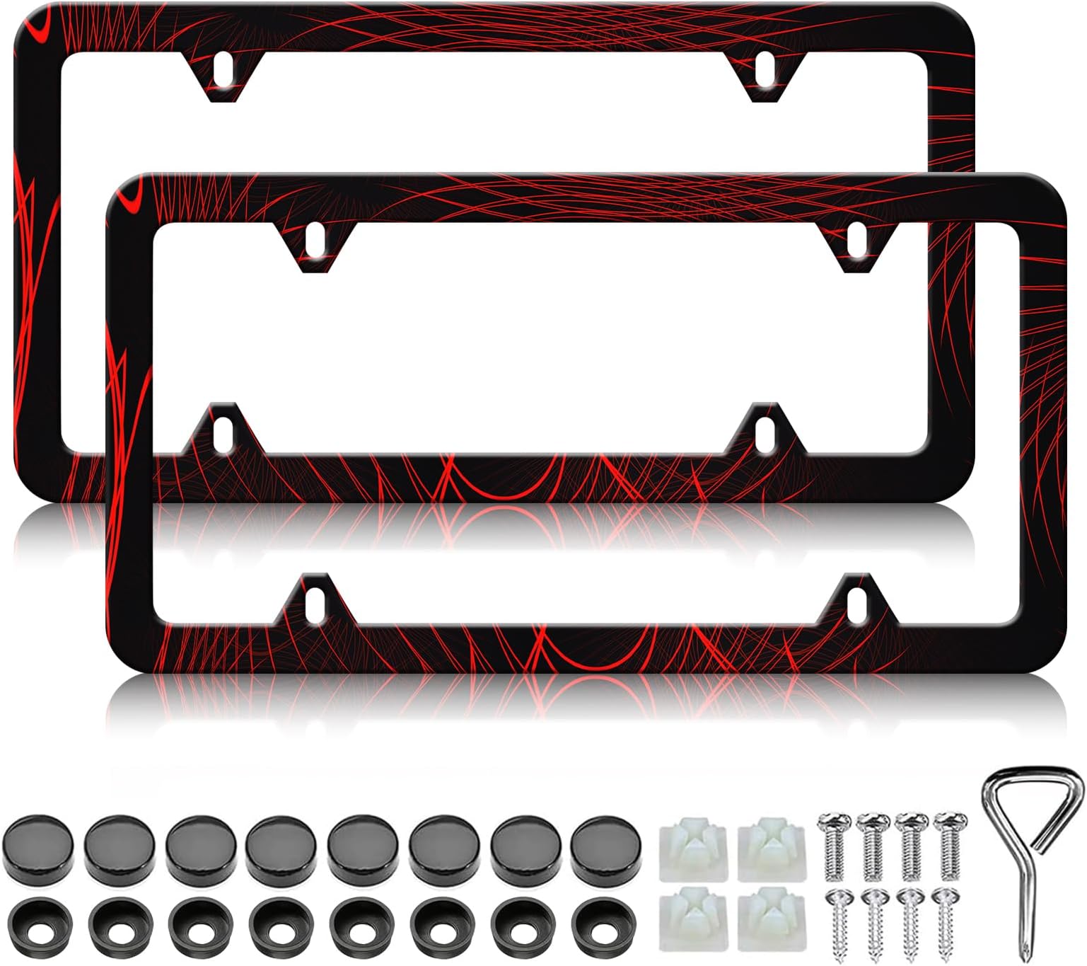 HCSS Red Lines License Plate Frames - 2 Pack Black Red License Plate Holder,Aluminum Metal Rust-Proof Waterproof Car Decorative Tag Frames for Standard US 12x6 Inch