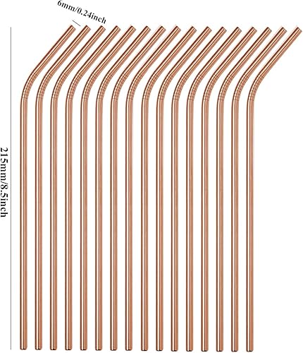 Miniatura 2 de Pajitas de metal de acero inoxidable, paquete de 50 popotes reutilizables a granel de 8.5 pulgadas, color oro rosa, popotes curvados para vasos Yeti