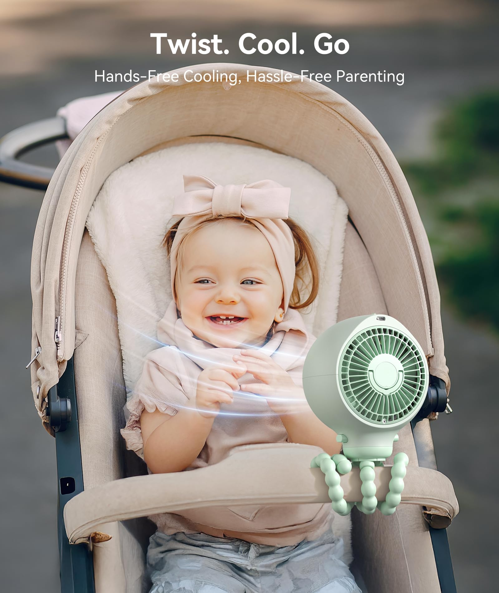 Dreamegg Ventilatore Portatile Senza Pale per Passeggini, Ventilatore a Clip Staccabile a 360°, 4 Velocità del Vento, Display LED Intelligente, 2 Luci Notturne, Ventilatore USB Ricaricabile da 4000mAh