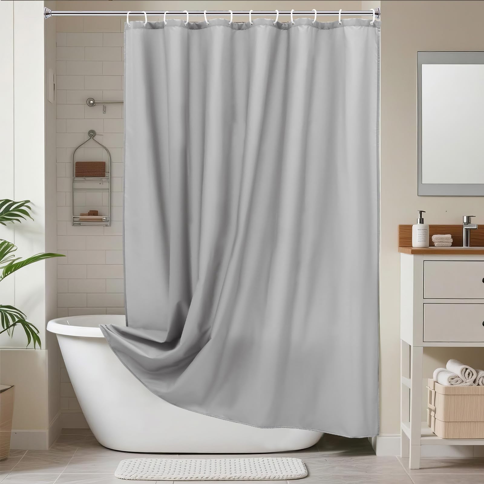 Tenda da doccia impermeabile, 80 x 240 cm, lavabile in lavatrice, qualità alberghiera, in tessuto grigio tinta unita ed elegante, perfetta per uso domestico o in hotel