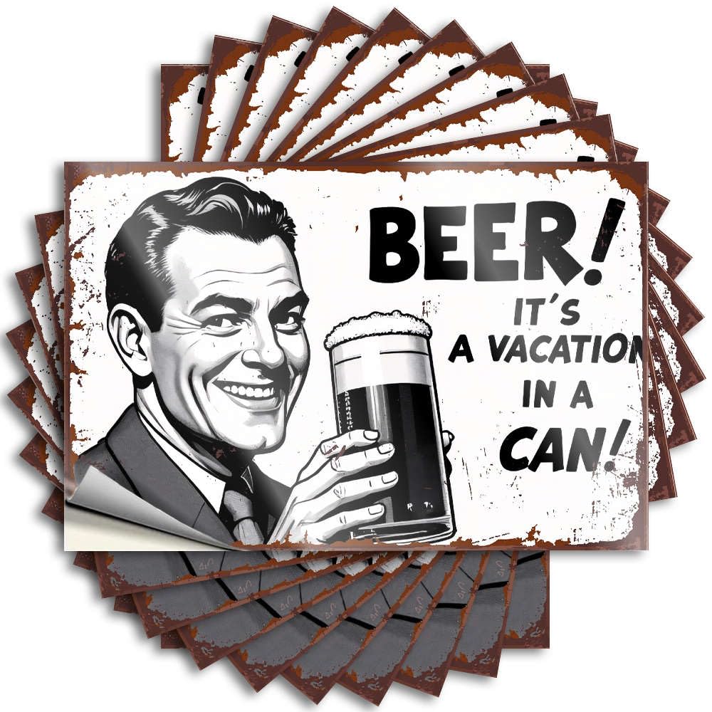 Cool Room Stuff Hard Tattoo - Beer! It's A Vacation in A Can! Crazy Durable Sticker Easy Apply for Men Decor(6X9CM)