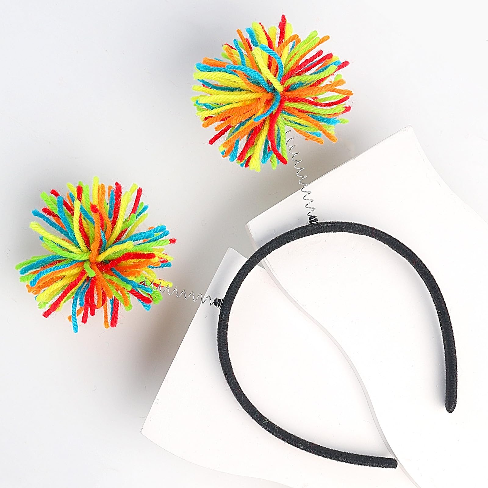 Rainbow Fabric Pom Pom Headbands 18 Pack Unisex Party Gift Accessory Lurrose Colorful Pom Pom Headband Bear Ears Fluffy Faux Fur  main image 3