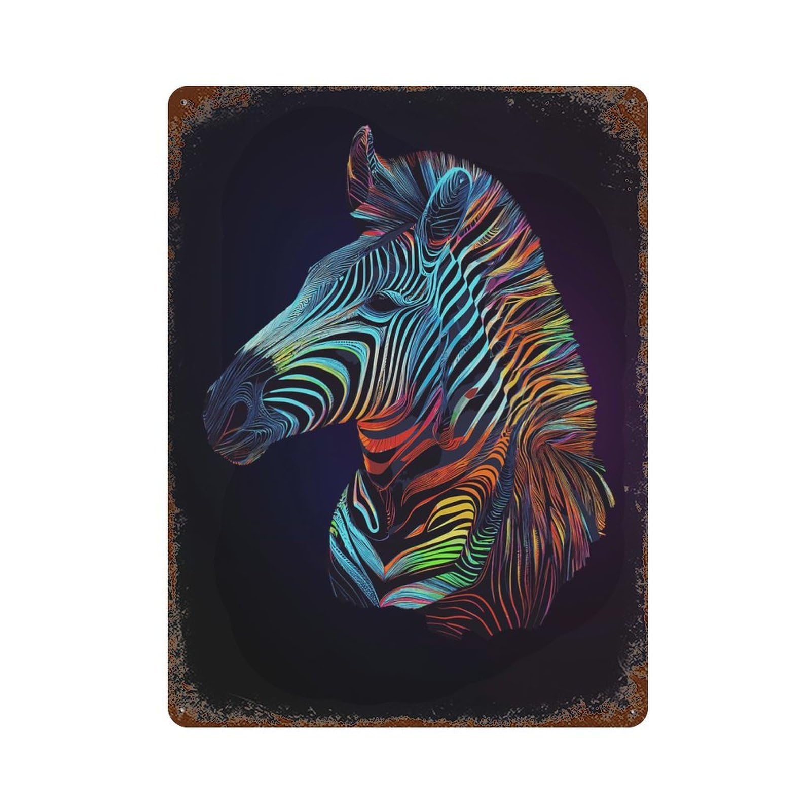 Aged Metal Wall Plaque with Zebra Design 15.7"x11.8", for Pub, Kitchen And Man Cave Decor, Shabby Chic Decor