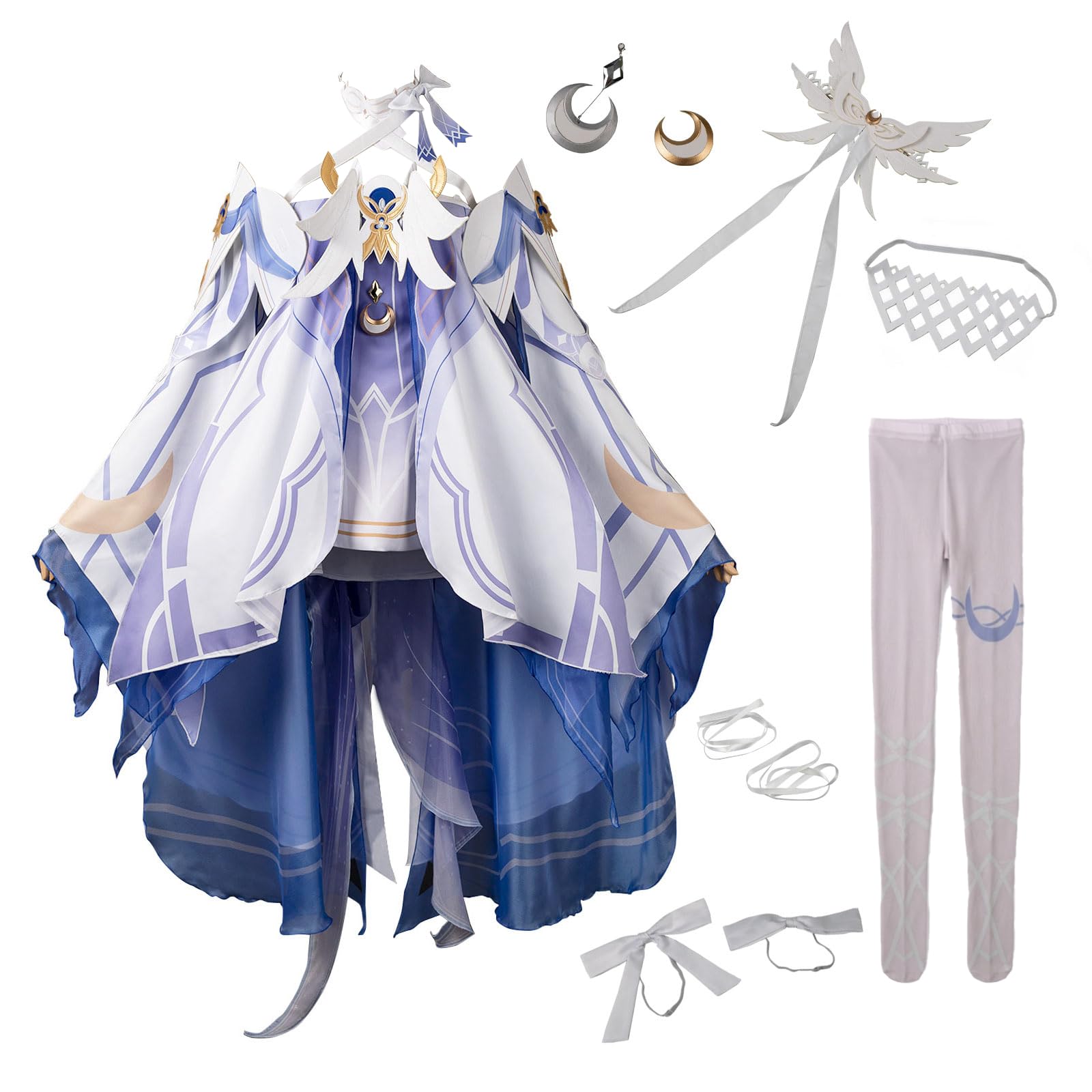Cosfun Game Genshin Columbina Cosplay Costume Full Sets, Purple, XL