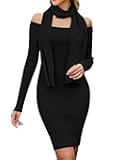 Womens Off Shoulder Sweater Dress Scarf Long Sleeve Mini Bodycon Dresses Fall Trendy Ribbed Winter Sweater