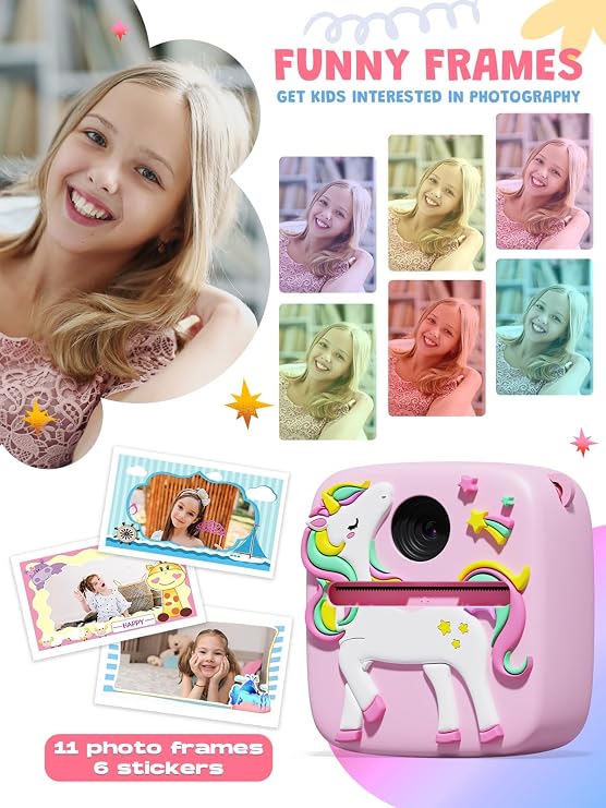 Kids Camera Instant Print, 1080P Toddler Camera, Girls Gifts Toys Age 3+ | Kids Digital Camera, Christmas Birthday Gifts Toys for 3 4 5 6 7 8 9 Year Old Girls (Pink)
