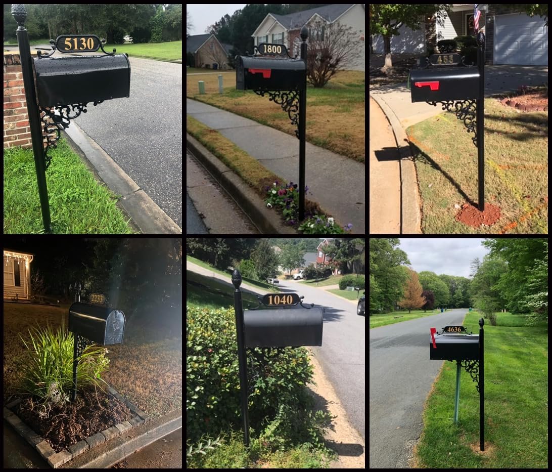 ADDRESSES OF DISTINCTION Oak Mailbox & Post Kit – Black Mailbox System – Includes Address Plaque, Bracket & Mounting Hardware – Rust Resistant Metal Mailbox with Decorative Finial