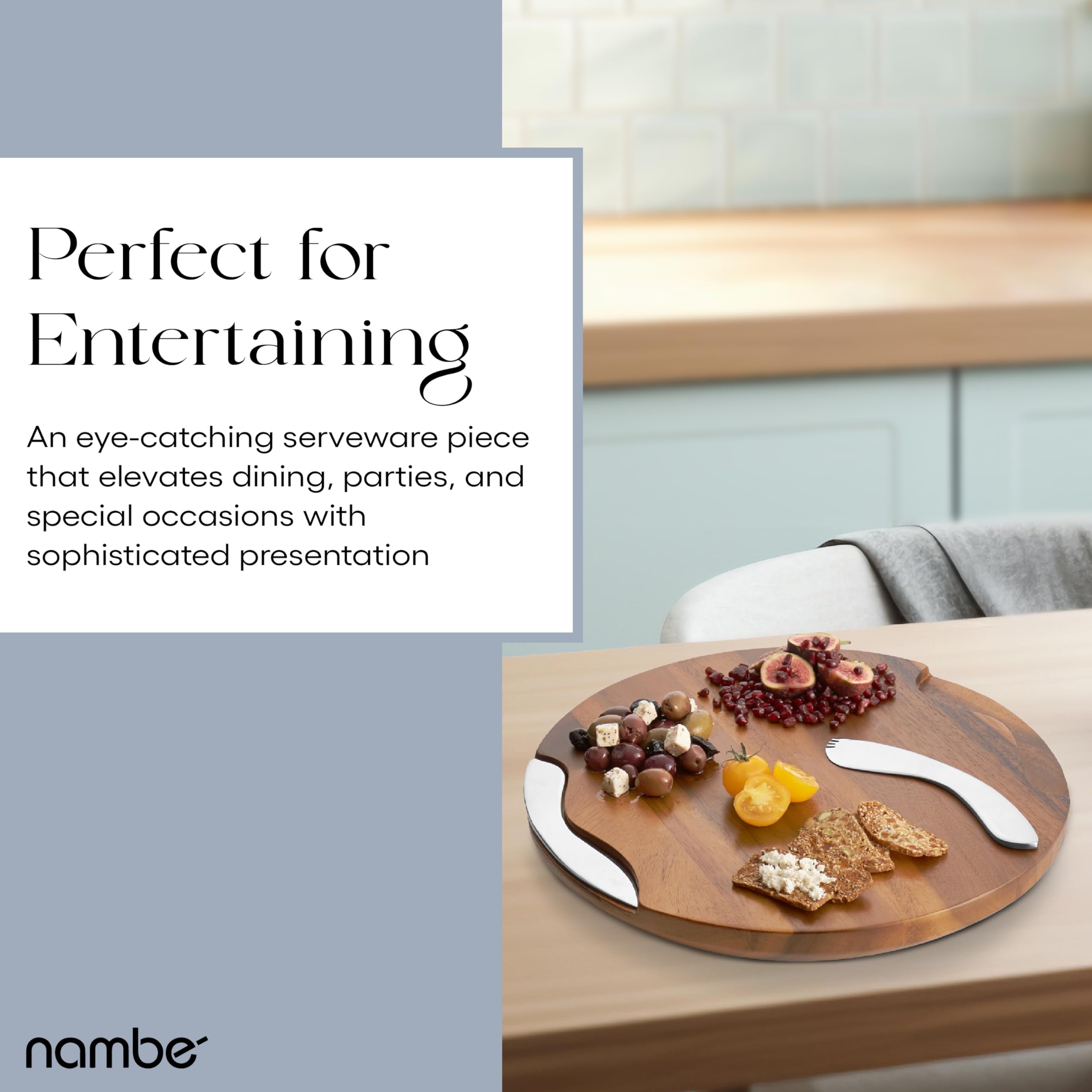 Amazon.com: Nambé Cheese Block and Knife Set – Round Acacia Wood