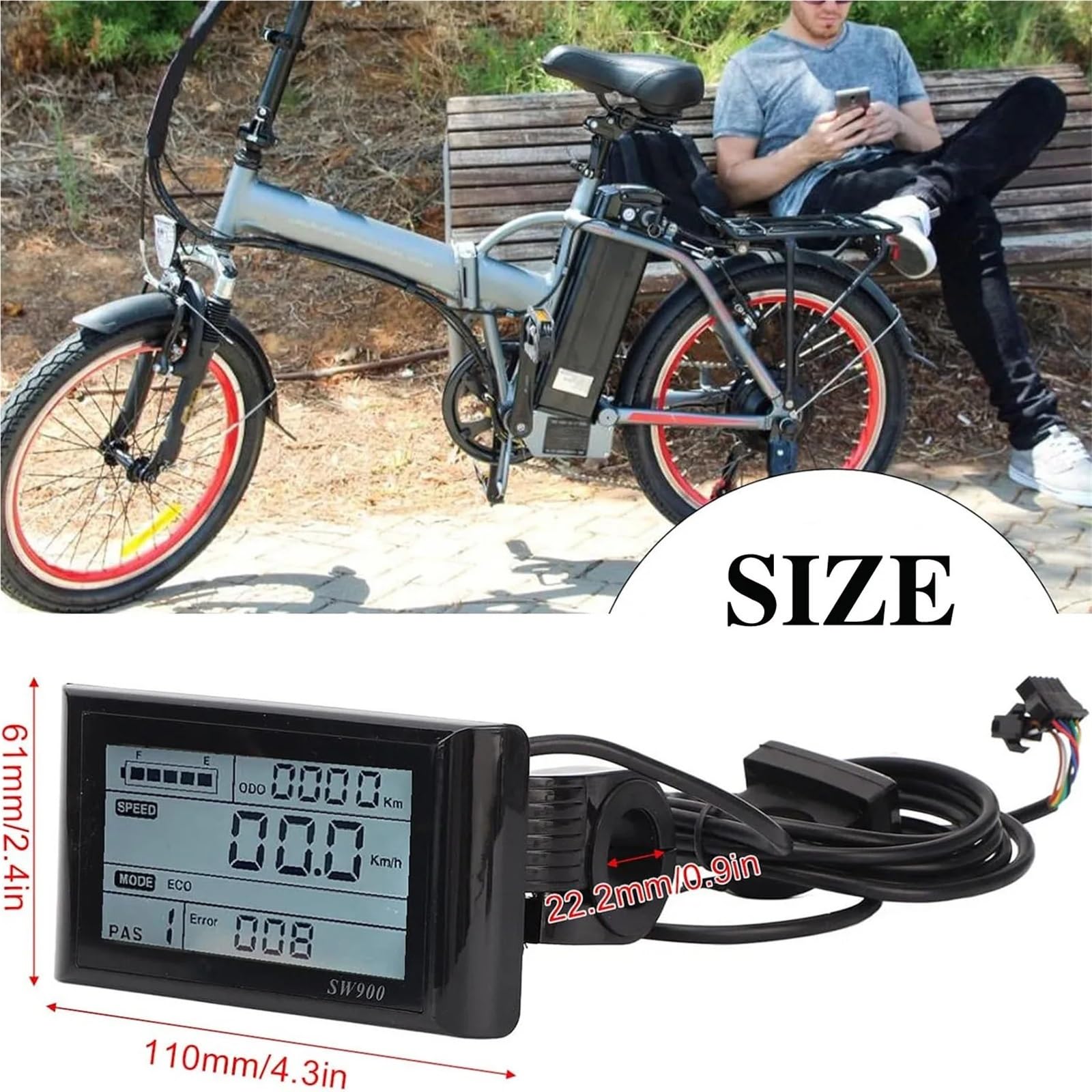 Pantalla para Ebike, Panel De Pantalla LCD para Medidor Bicicleta Eléctrica