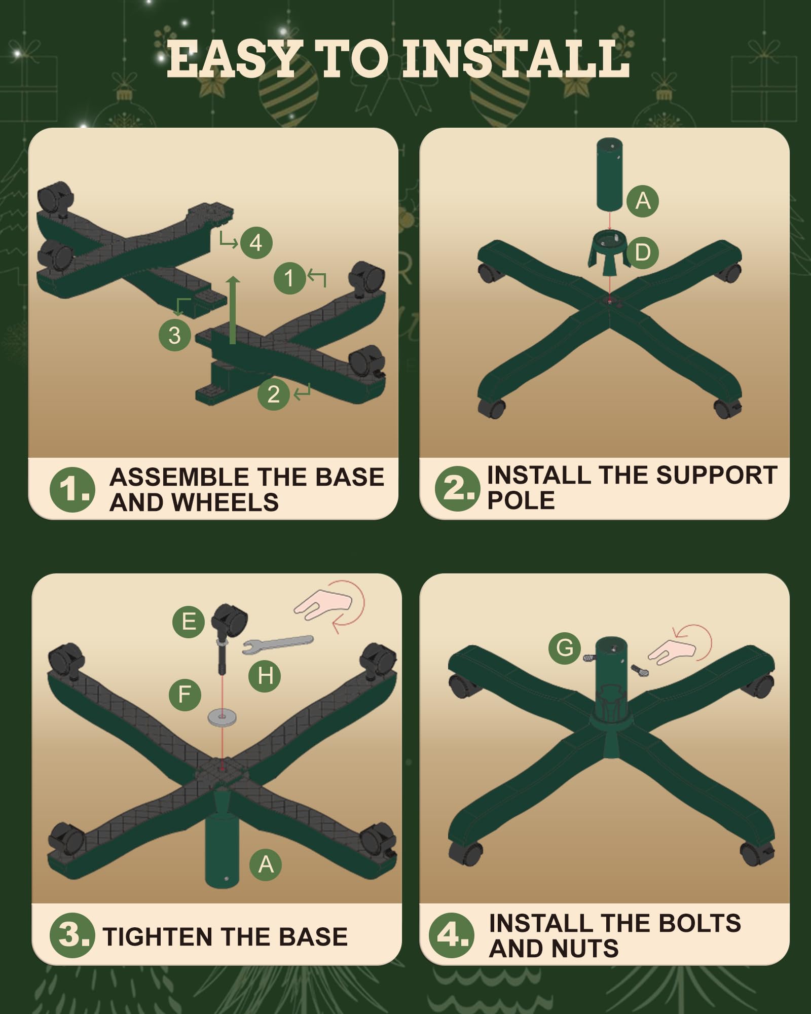 Base per Albero di Natale: Supporto base Piede Albero Natale Regolabile con Ruote Piedistallo Alzata Albero di Natale Finto Christmas Tree Stand Artificial - Fino a 2 m Diametro 1.8-3.5 cm Right Verde