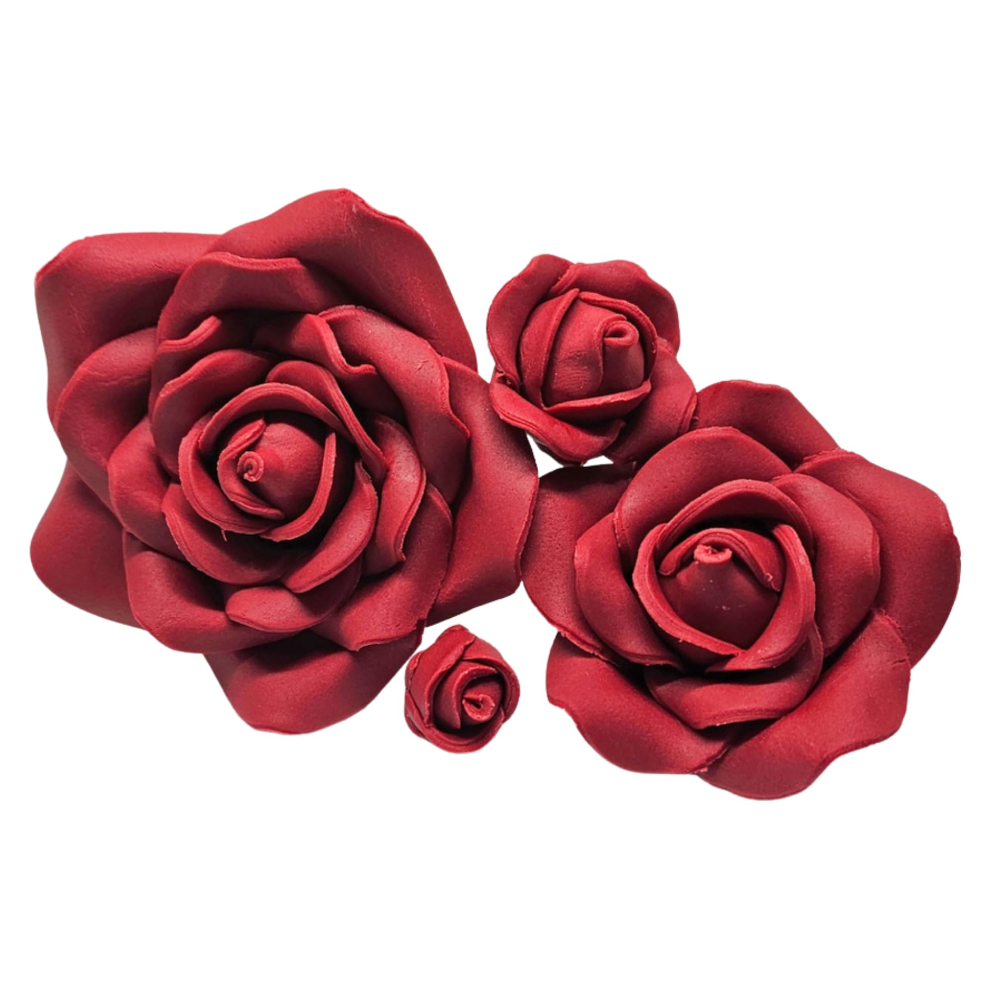Sugar Roses -Sugar Paste Flowers - Cake Toppers Decorations - 4 Sizes to choose from -Weddings - Birthdays - Anniversary - BURGUNDY (BUDS X 10)