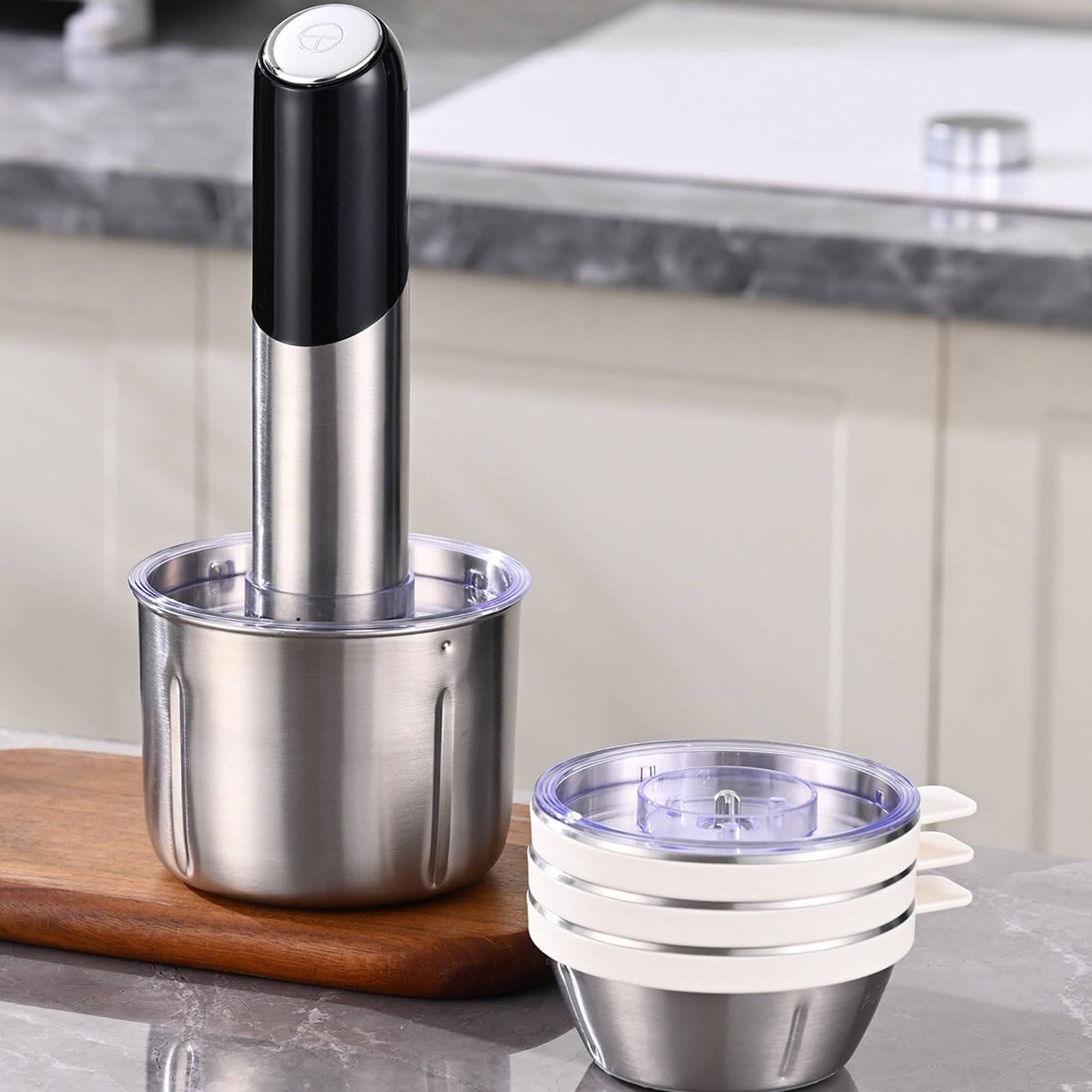 Molinillos de Cocina multifuncionales con Taza Desmontable, utensilio de Cocina, Textura de Acero Inoxidable, Adecuado para Especias Hechas a Mano, procesador de Alimentos para bebés