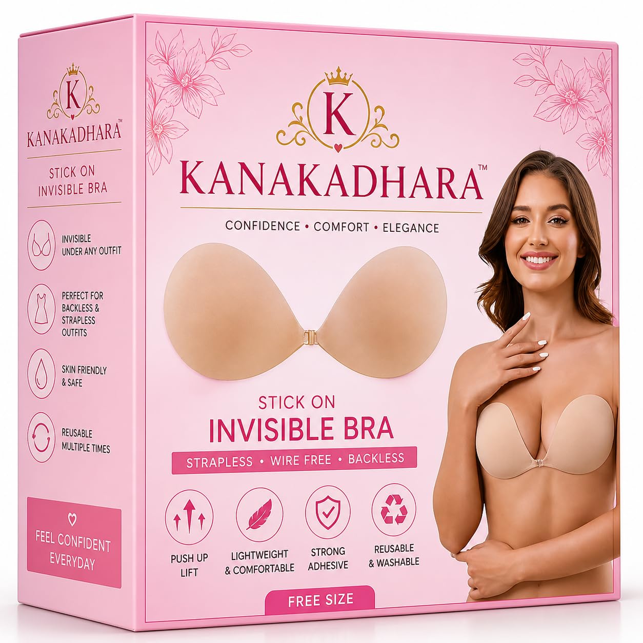 Stick On Invisible Bra for Women – Strapless Push Up Silicone Adhesive Bra, Wire Free Sticky Bra for Backless Dress, Reusable Seamless Breast Lift (Free Size)-image-18