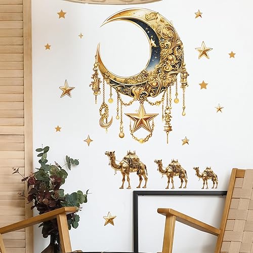 Miniatura 6 de Calcomanías de decoración de pared de Ramadán, calcomanías islámicas musulmanas para pared, Eid Mubarak, Ramadán, luna, estrella, camello,