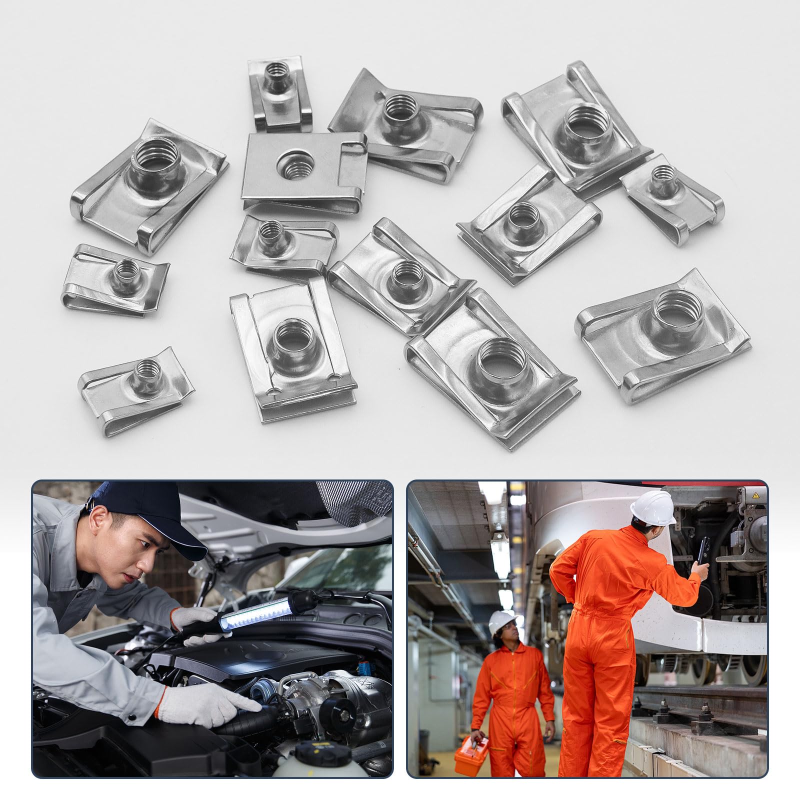 100 pezzi Dadi a U Clip di Fissaggio per Auto Carrozzeria, M4 M5 M6 M8, Set Dado a Clip Filettato in Acciaio Inossidabile, Bulloni Dadi a Clip a U per Carrozzeria