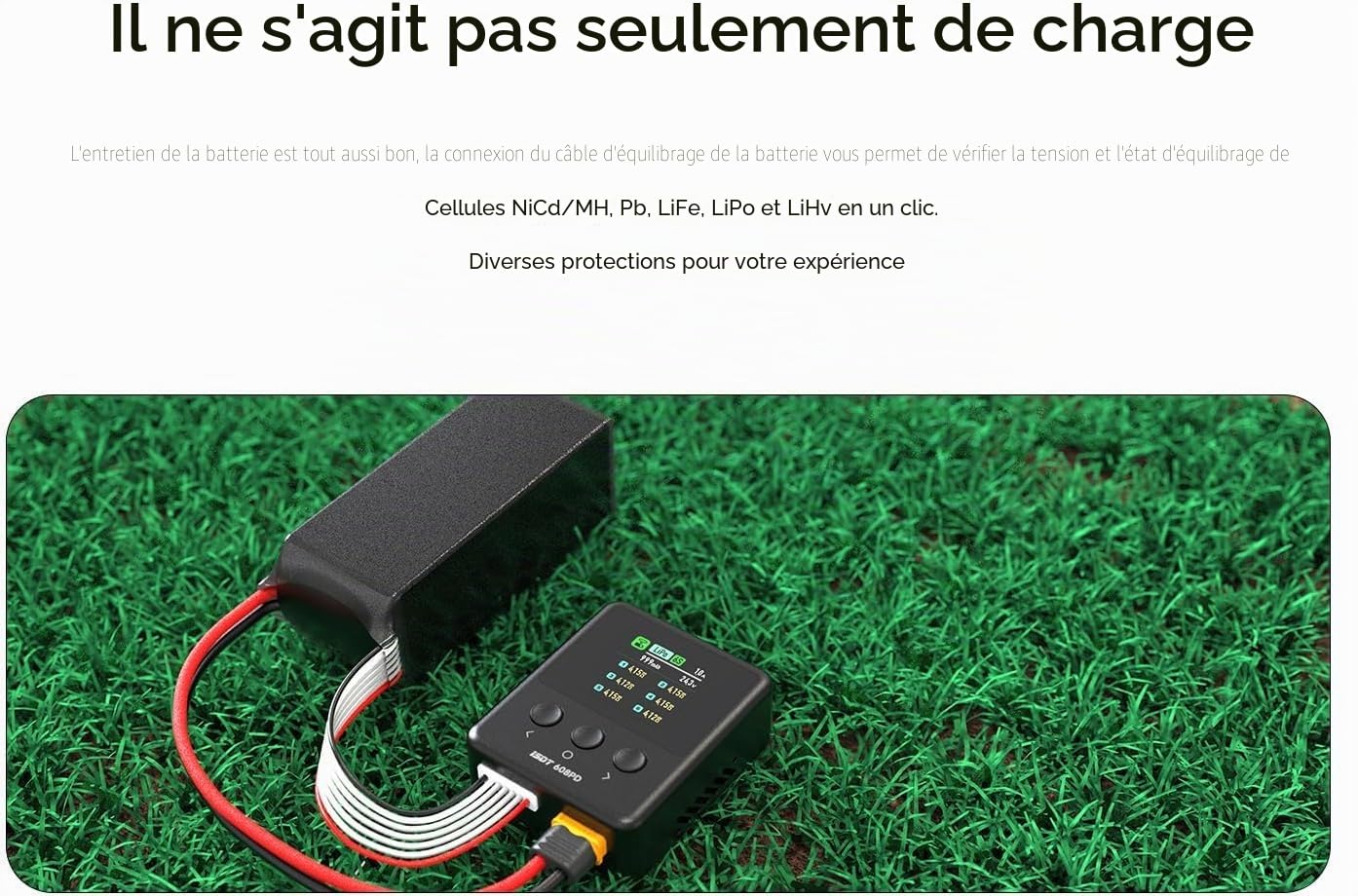 Chargeur de Batterie ISDT 608PD Lipo DC 6S/240W/10A USB C 100W/5A pour Batteries RC Chargeur d'équilibrage pour Batteries Life/Lilon/LiPo/LiHV (1-6S), NiMH (1-16S), Pb (1-12S)