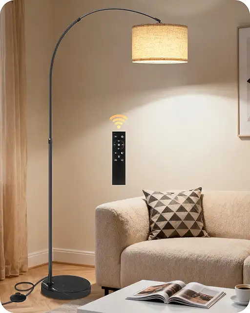 GOEBLESON Arc Floor Lamp with Remote, Dimmable LED, Adjustable Height - Black