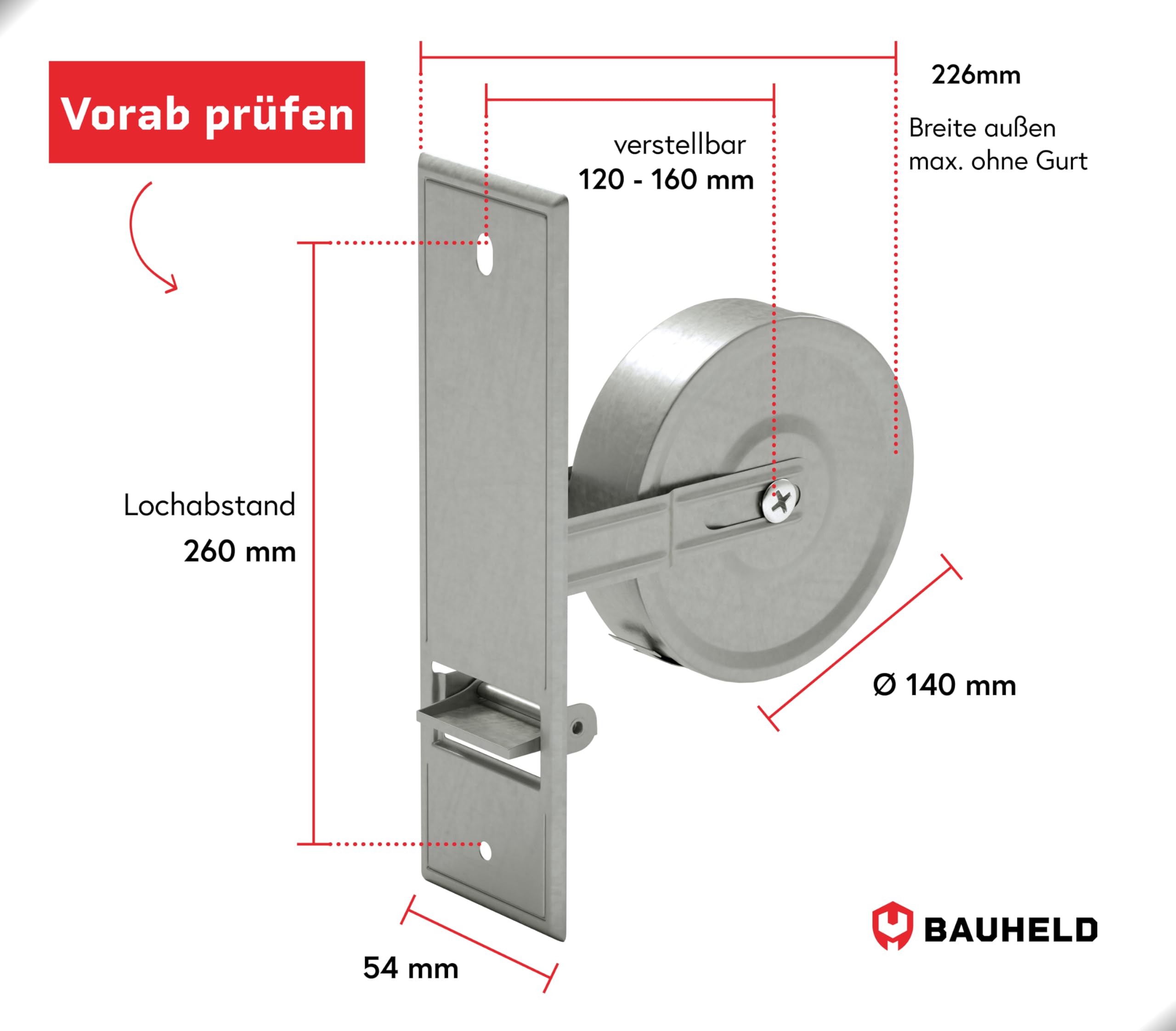 BAUHELD® Avvolgitore per tapparelle da incasso [Made in Germany] - Avvolgitore massimo per cinghia di tapparella in acciaio - Per cinghia di tapparella da 23mm [senza cinghia] - Avvolgitore per