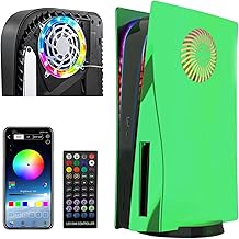 Face Plates with RGB LED Light Strip and Cooling Vents for PS5 Disc Edition, Playstation 5 Console Cover Shell faceplates Replacement Panel Skin, 400+ Effects Light (Electroplating Green)
