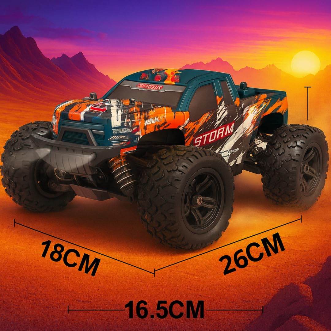 Coche teledirigido RC 4WD Escala 1:18, Monster Truck Off-Road 36 km/h con Control Remoto 2.4GHz, vehículo Todoterreno para Interior y Exterior, Regalo para niños +14 años