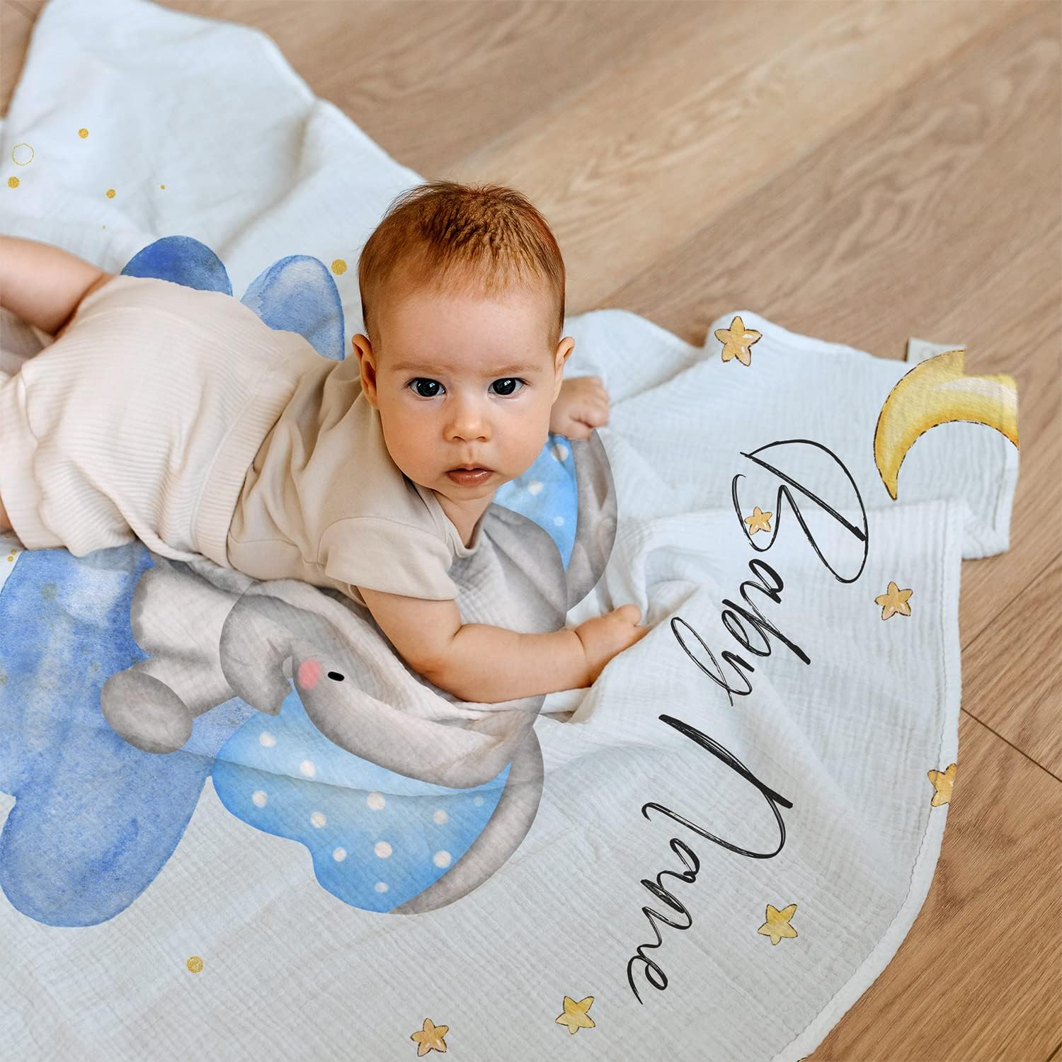 Personalized Baby Blanket with Names - Custom Baby Blanket for Boys & Girls - Customized Baby Blanket for Newborns Made of Soft Flannel for Gift, Swaddle, & Wrap - Custom Elephant Blanket (30x50)