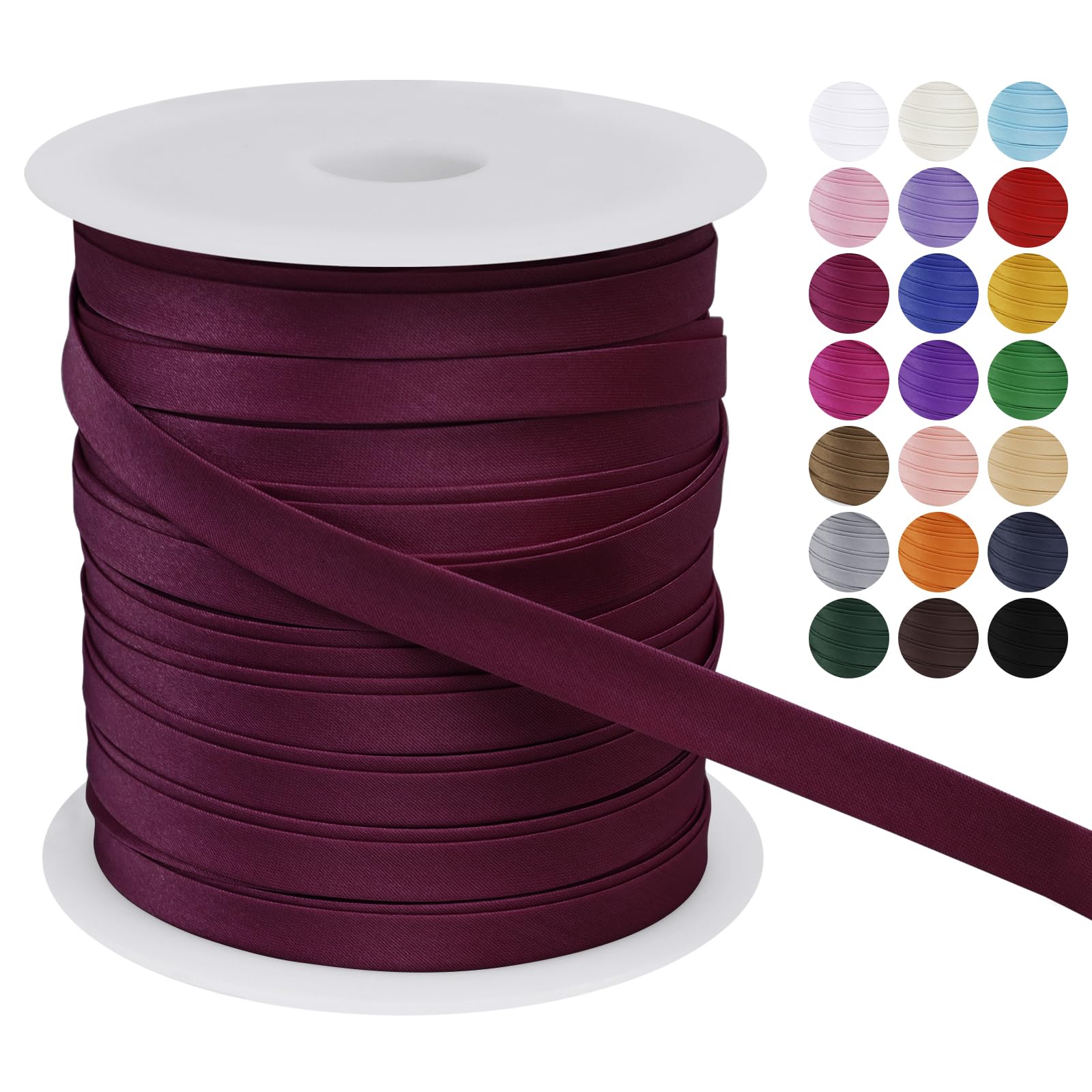 LEREATI Satin Bias Binding Tape for Sewing 2/5 Inch x 50m Sewing Bias Tape Double Fold, Upholstery Webbing Tape for Sewing, Bunting, Seaming, Quilting, Hemming (Fuchsia)