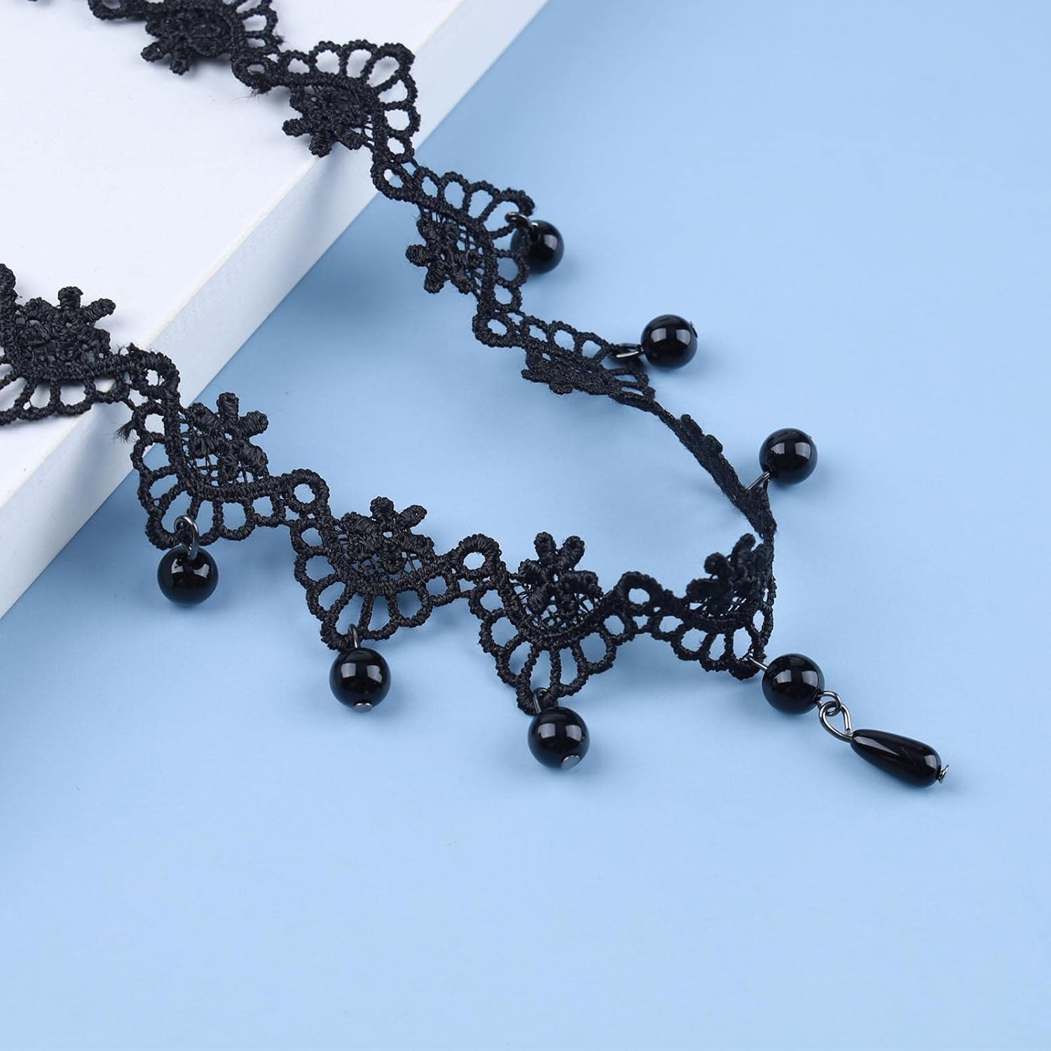 Andelaisi Boho Lace Choker Necklace Vintage Teardrop Crystal Necklace Gothic Flower Lace Necklace Choker Black Waterdrop Cz Pendant Necklace Choker Jewelry for Women - Image 5