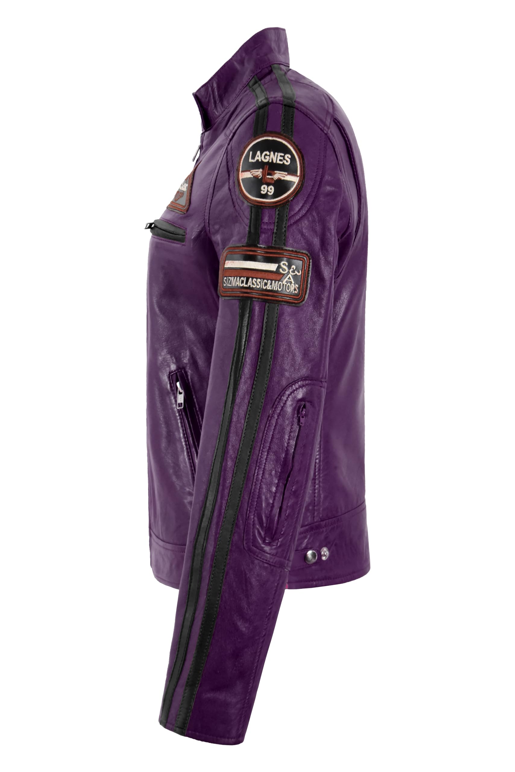 SIZMA Damen Lederjacke klassische Retro Motorrad Racer Stil Vintage Jacke LDS 5011