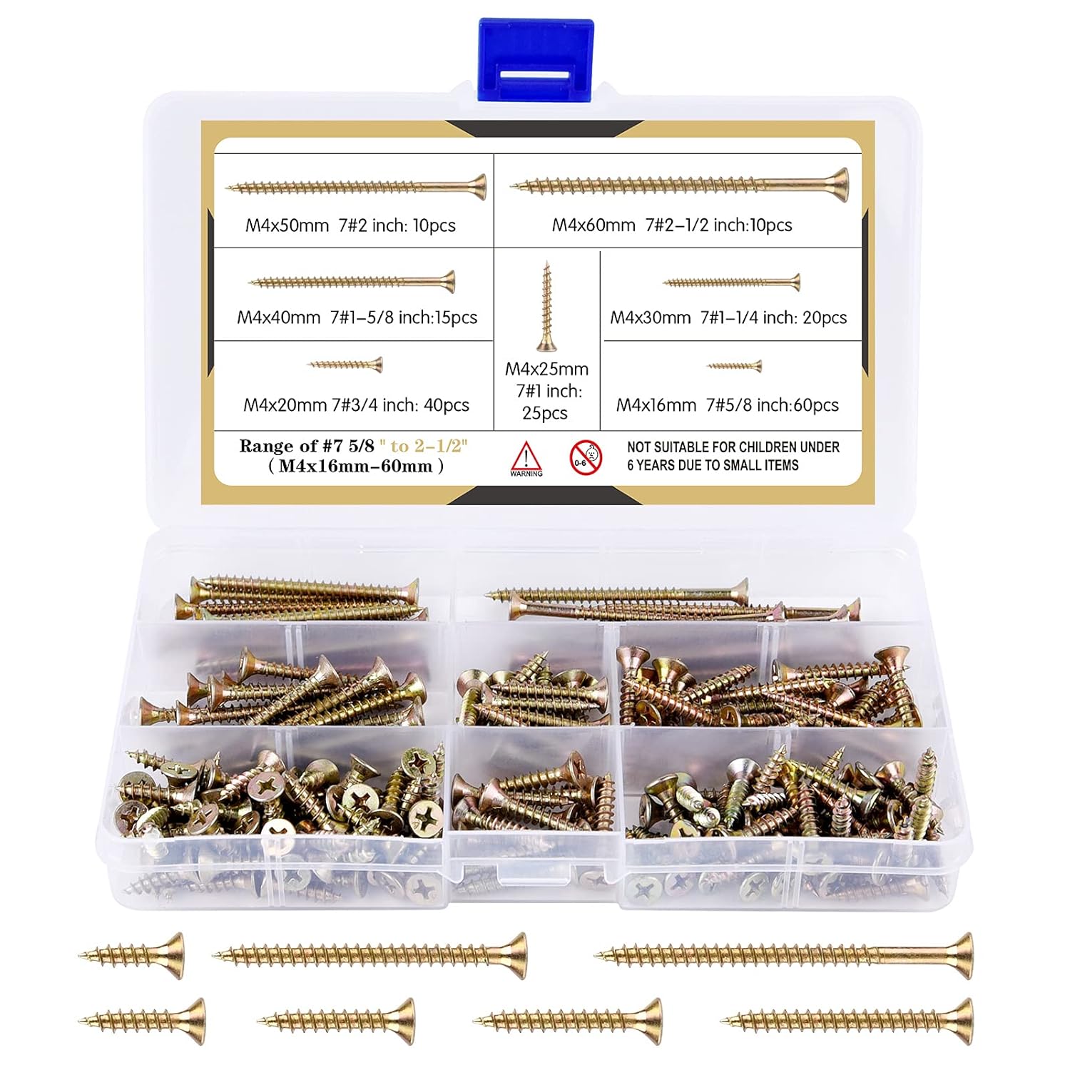 TUPARKA 180 Pcs 7 Zinc Plated Drywall Screw Assortment Thread Sharp