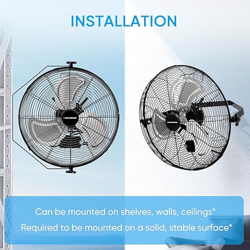 Vista 6 de KEN BROWN Ventilador industrial de montaje en pared de 18 pulgadas, ventilador de metal resistente de 4300 CFM, ventiladores oscilantes de alta