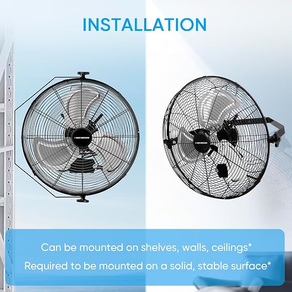 KEN BROWN 18 Inch Wall Mount Fan, 4150 CFM High Velocity Outdoor Wall Fan with Sealed Motor, 3-Speeds, Heavy Duty for Patio, Garage, Commercial, Shop Use