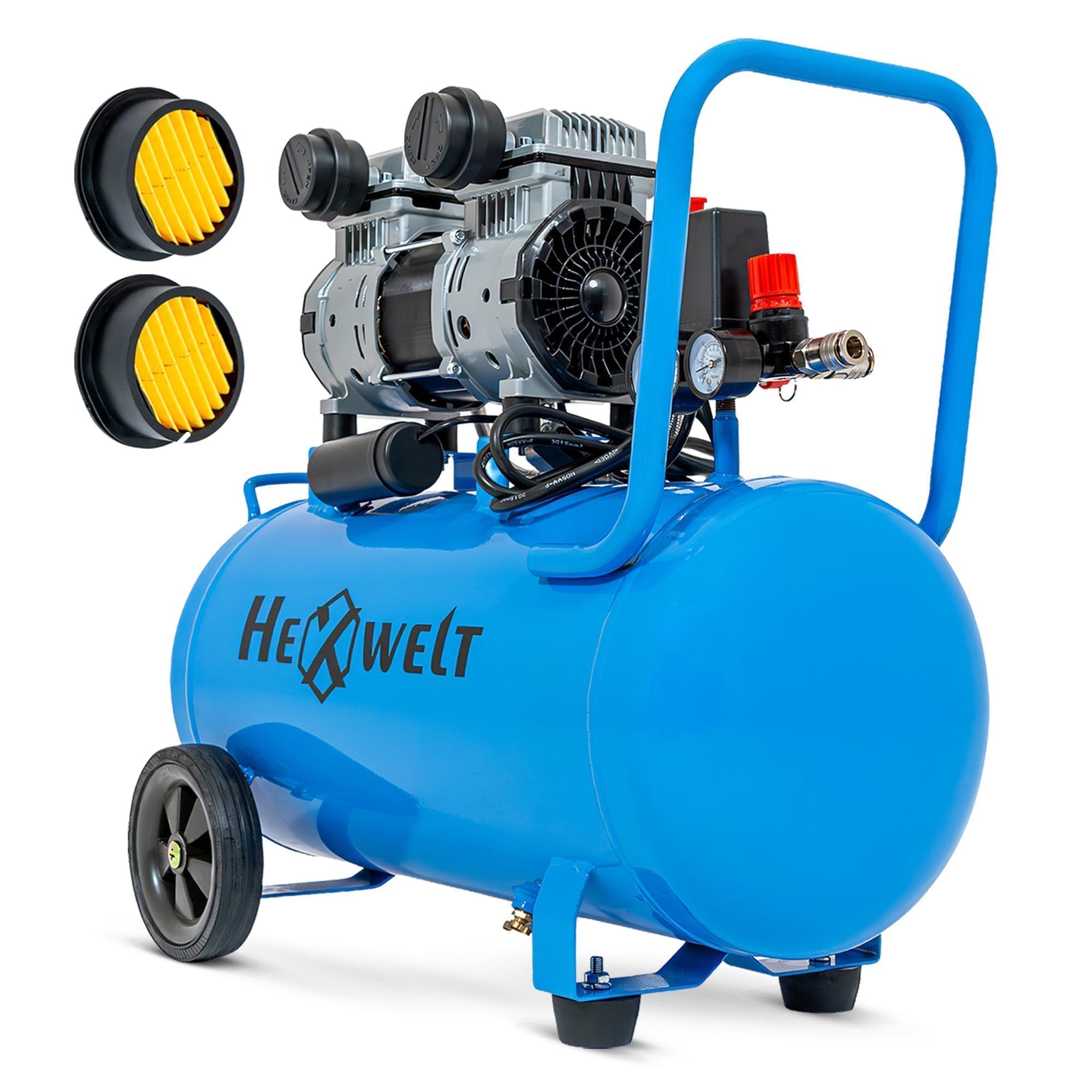 Compressore d'aria 50L, 8 Bar, 1500W / 3000W, oil-free o lubrificato ad olio, 250–380 l/min, 1/4", 2 uscite, manometro, riduttore di pressione, per officina, garage e pneumatici (2T-50L)
