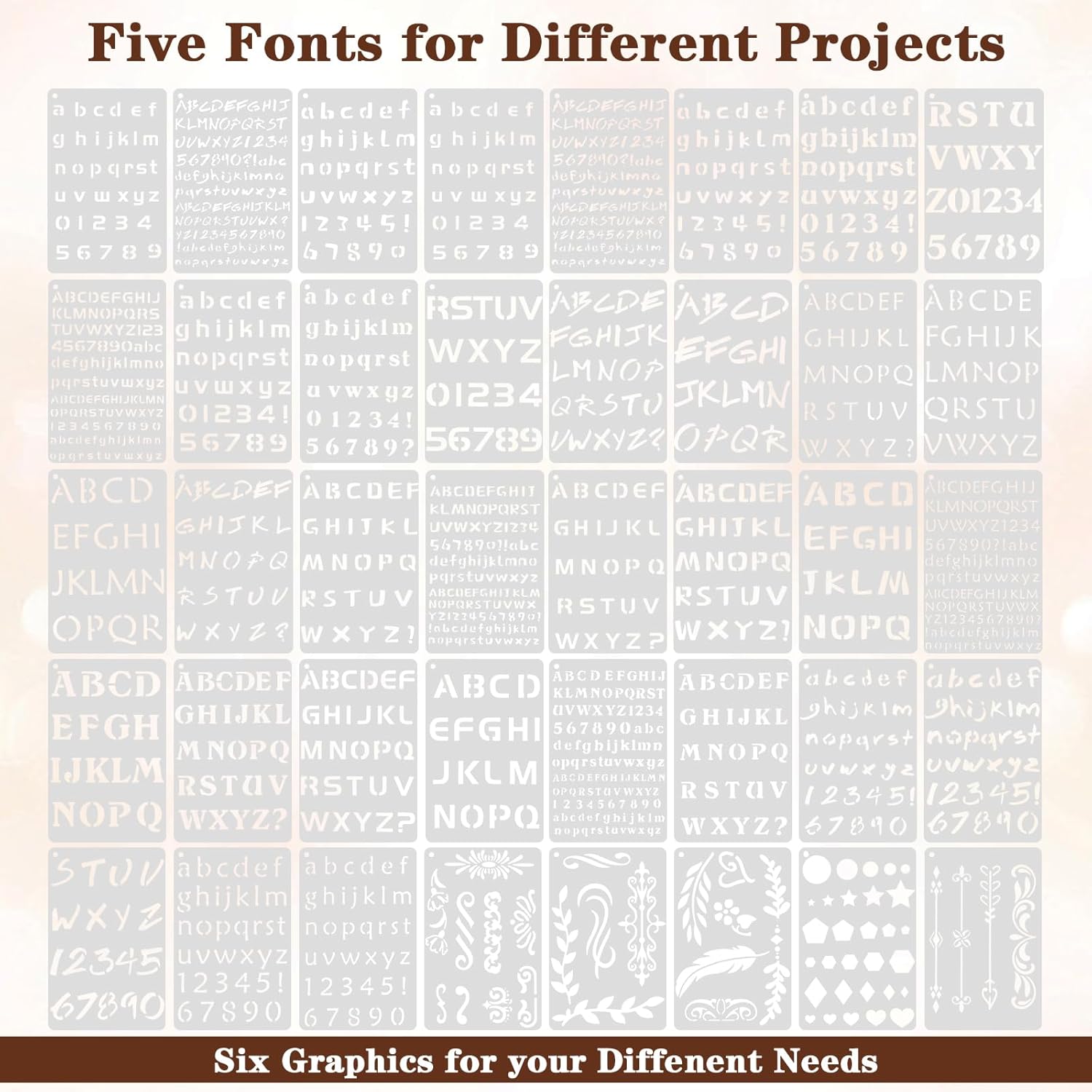 PEOVLVN 40 Pieces Small Letter Stencils for Crafts Reusable Alphabet Stencils for Painting Plastic Templates with Number Symbol & Alphabet for Journal Planner Scrapbook Decor