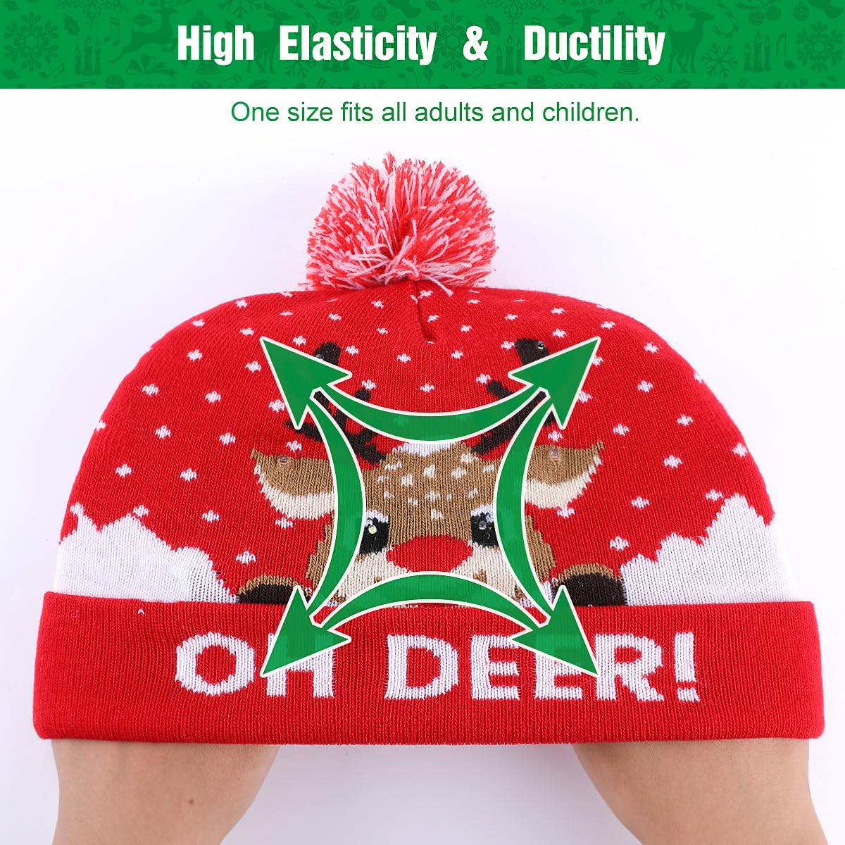 Sombrero de Navidad de punto LED, 2 piezas de gorro de Navidad Gorro de invierno, nieve, vacaciones, para niños, hombres, mujeres, niños, niñas, festival de Navidad, fiesta de cumpleaños