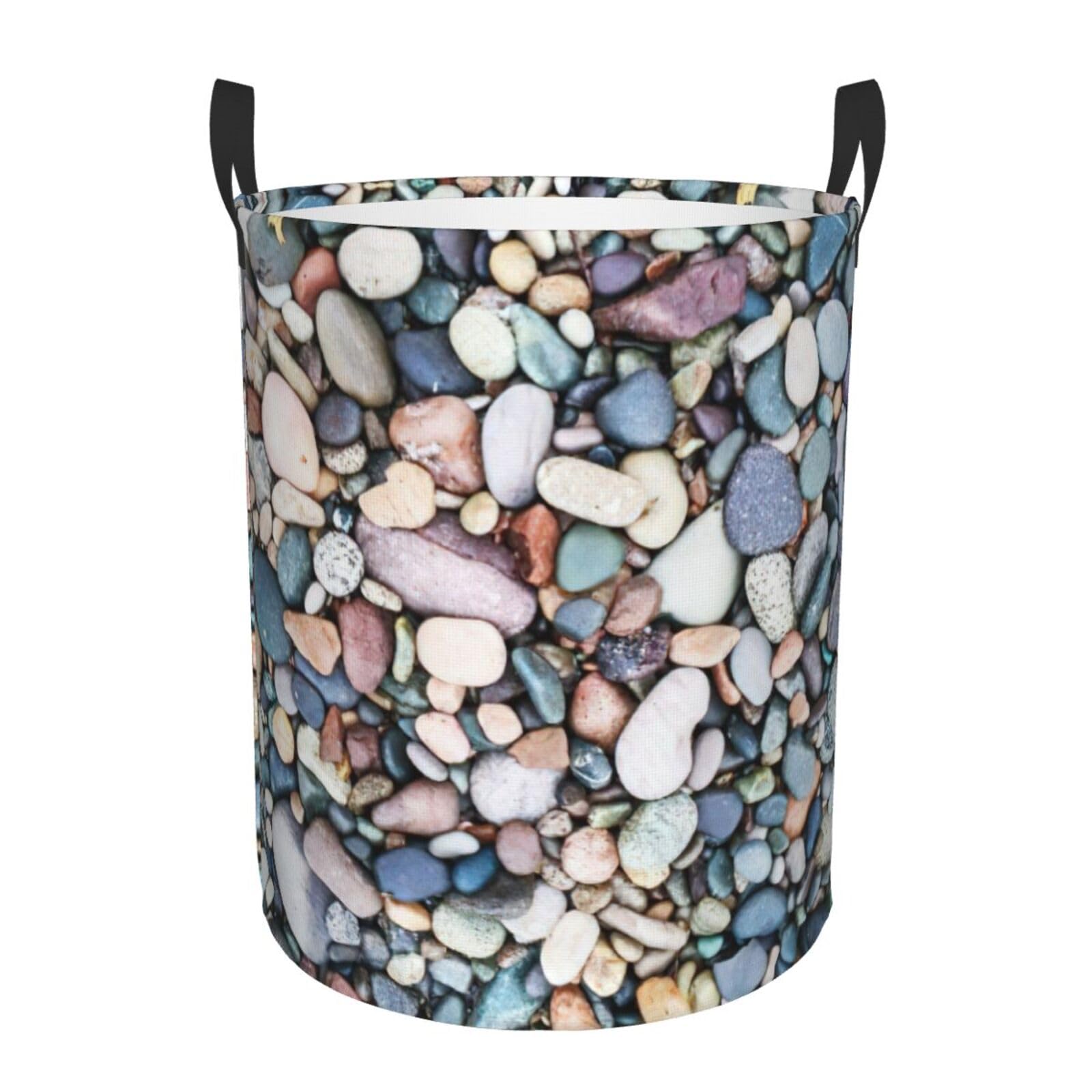 Beach Colored Pebbles Print Round Storage Basket,Laundry Hamper,Clothes Storage Basket for Blankets,Bedroom Storage โ image 1
