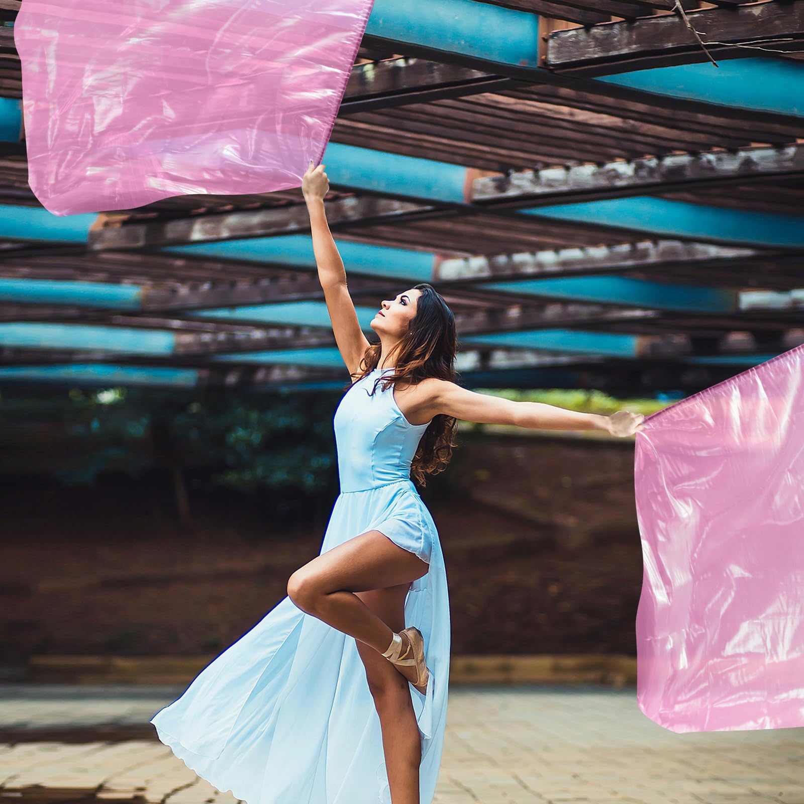 Bandera de Adoración XIHIRCD, 2 Piezas, Rosa Transparente, 130 x 114 cm, Poliéster, Rectangular, Escalable, para Danza y Actuación en Eventos Religiosos