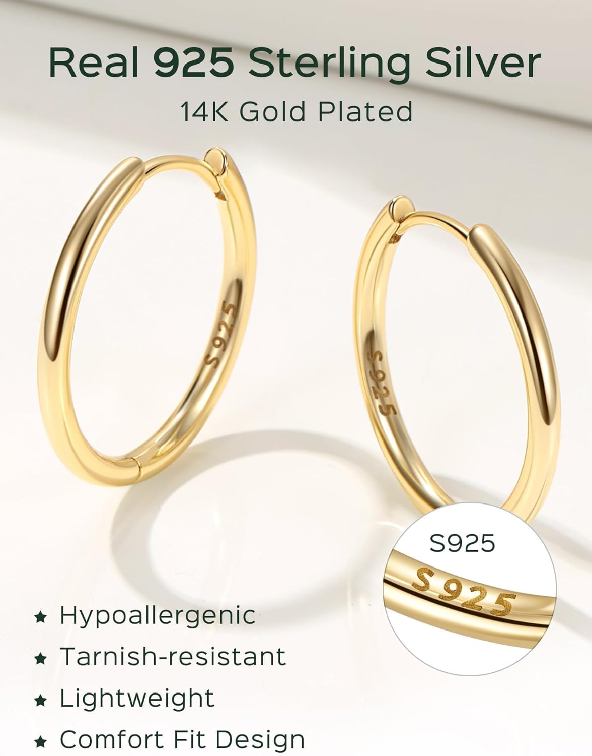 ChicSilver Sterling Silver Hoop Earrings for Women Hypoallergenic 925 Sterling Silver Huggie Earrings for Women Dainty Earring (8/10/12/14/16/18/20MM) - Image 7