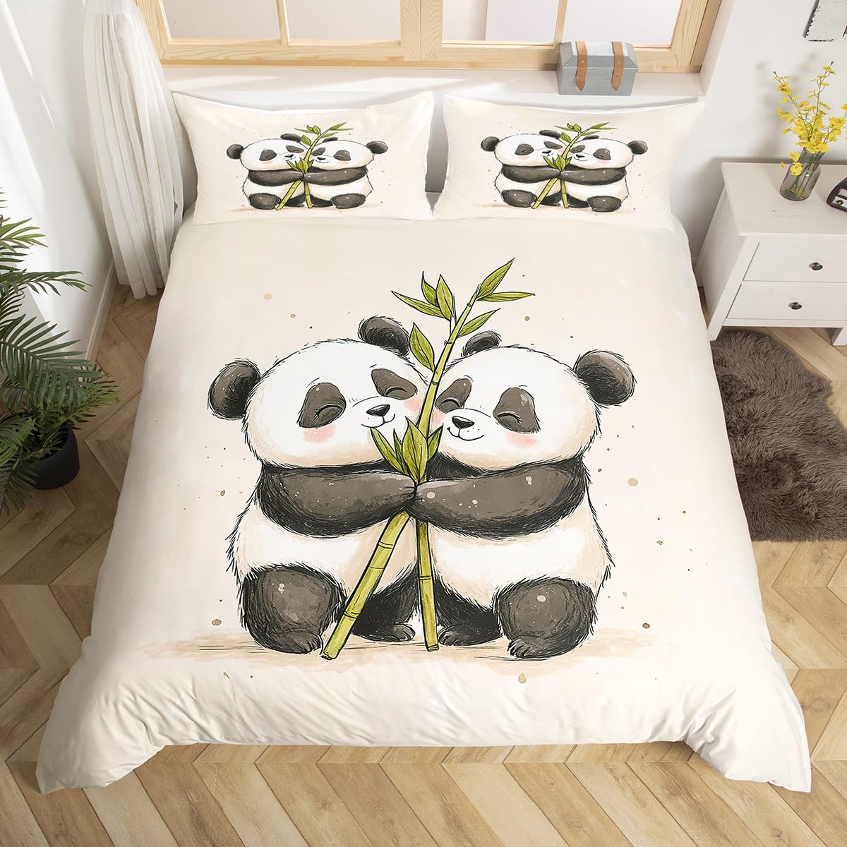 Homewish Cute Panda Duvet Cover for Kids Boys Girls Teens, Cartoon Panda Print Double Bedding Set Kawaii Animal Themed Quilt Cover Bedroom Decor, Black White Bear Pattern Bed Sets, Reversible โ image 1