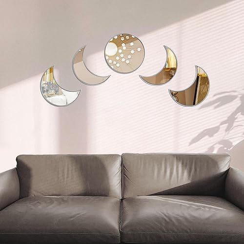 Miniatura 9 de Juego de espejos de fase lunar de cristal, espejo de pared bohemio, nunca distorsionado, bohemio, para colgar en la pared, espejo luna, decoración