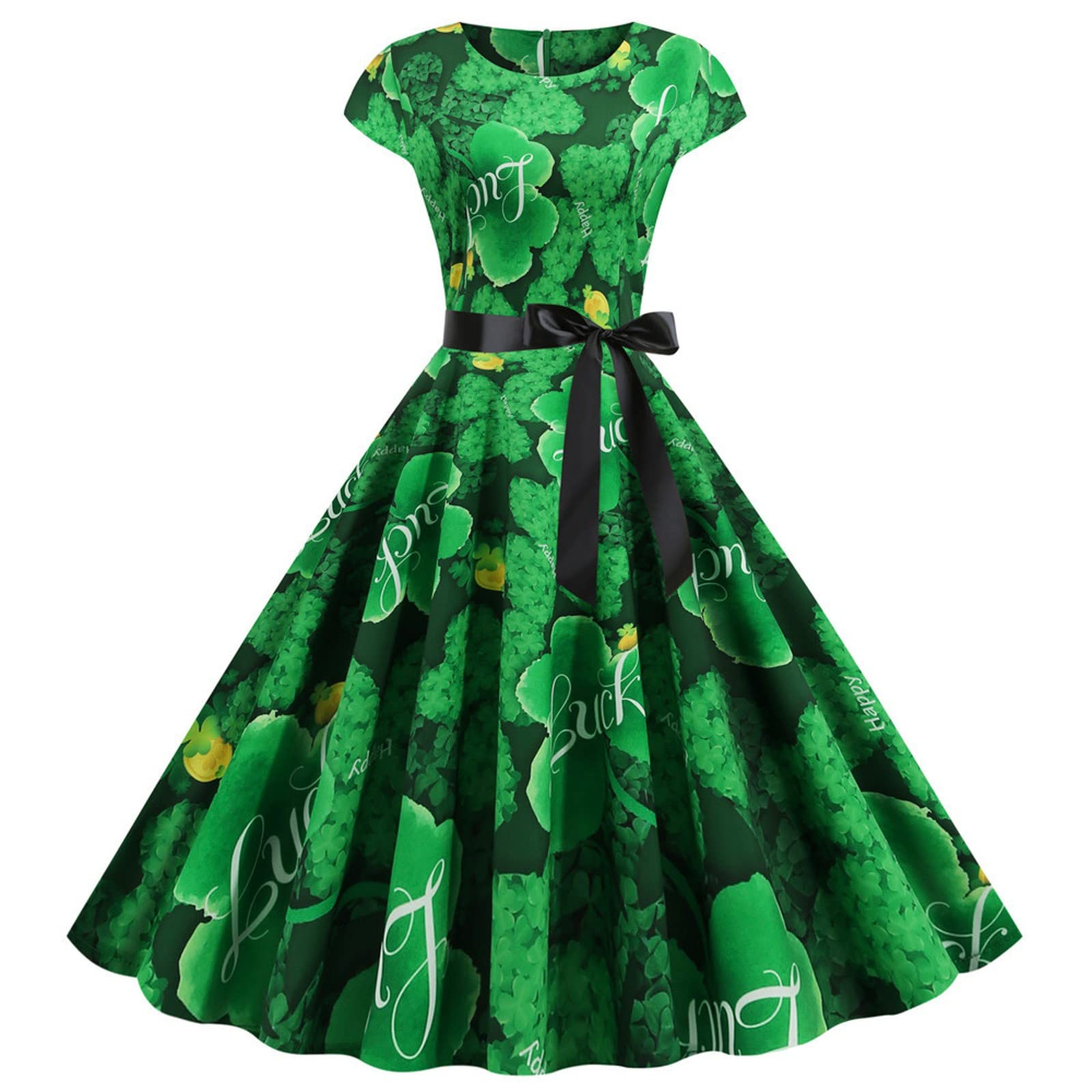 Womens St Patricks Day Fancy Dress Leprechaun Costumes Ireland Irish Lucky Shamrock Dress Saint Patricks Day Green Irish Outfits Gown CocktailGreen Sleeveless Paddy'sFancy Dres Party (H2-B, M)