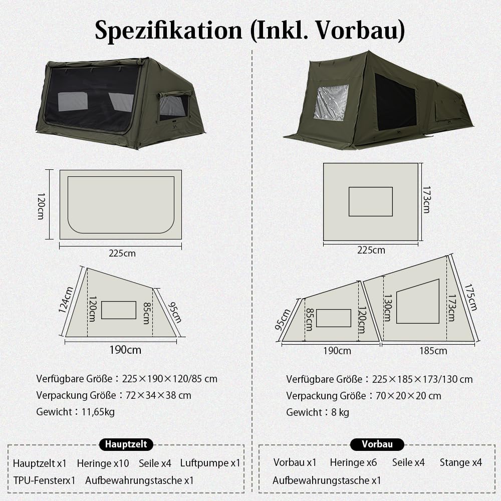 TOMOUNT Aufblasbares Zelt 4 Person Baumwolle Unterschlupfzelt mit Ofenloch für Zeltofen 4 Jahrzeit Campingzelt für Outdoor, Hikking, Camping, Wandern, Trekking