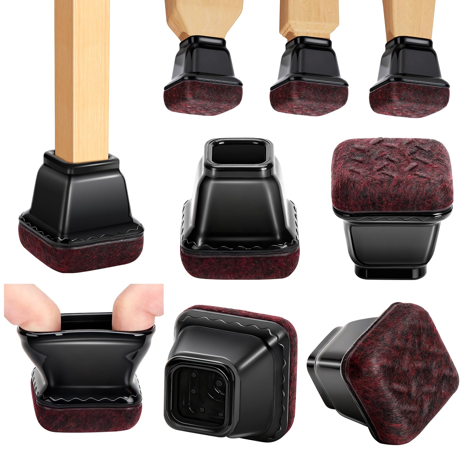 Euqvunn 18PCS Chair Leg Floor Protectors for Furniture, Chair Leg Caps Black with Felt Pads, Square Chair Feet Protectors for Hardwood/Tile Floors, No Scratches, No Noise (Fit:15-25mm)