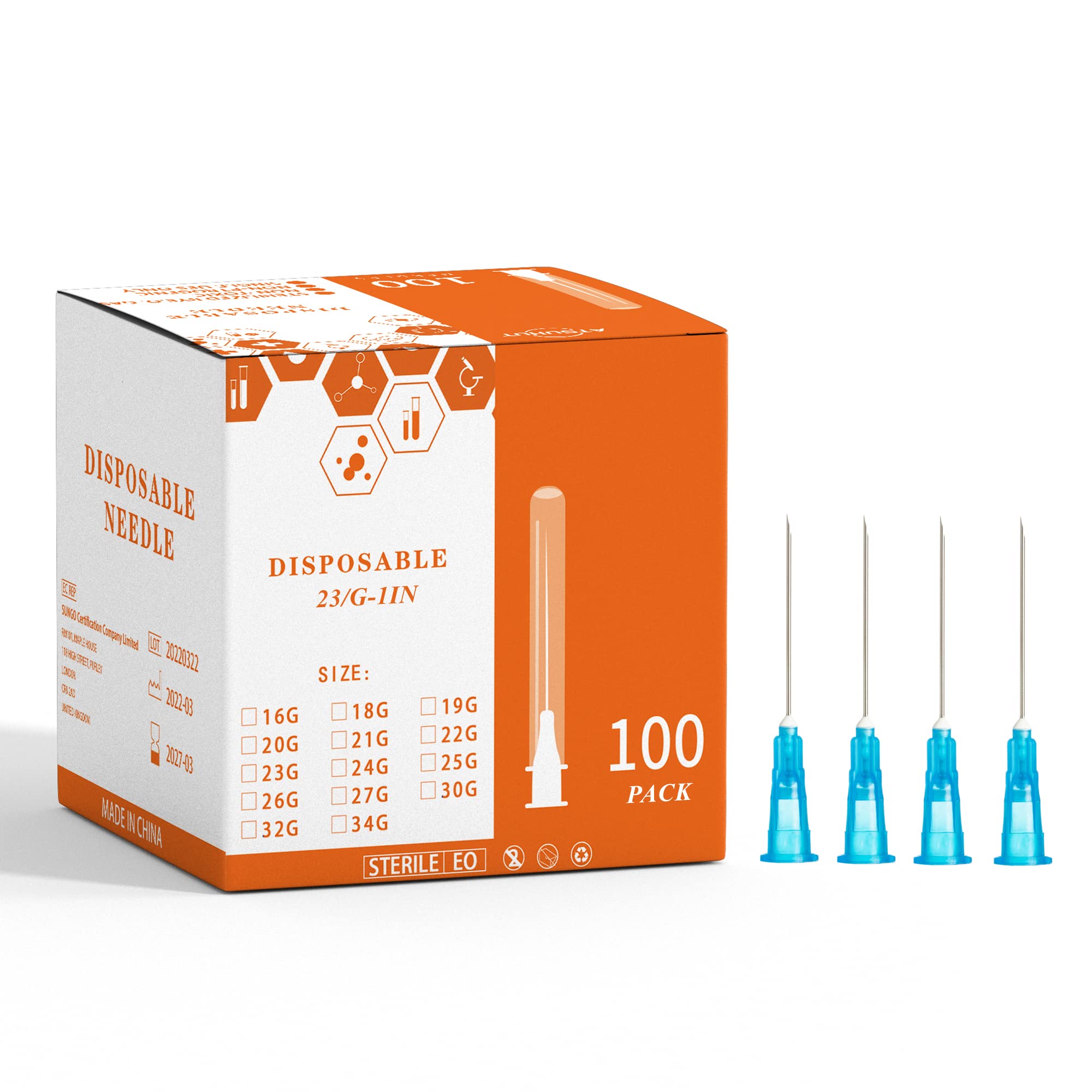 Disposable Luer Lock Needle 100Pack (23G-1IN)