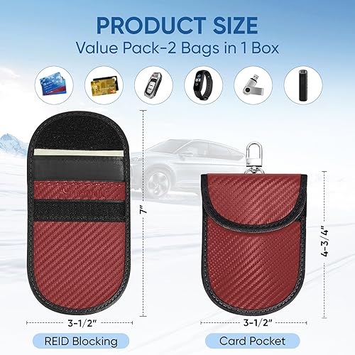 Vista 38 de TICONN Faraday - 2 bolsas para llavero, protector de jaula Faraday de 3.5 x 5.0 pulgadas, bloqueo de señal RFID para automóvil, bolsa antirrobo Negro