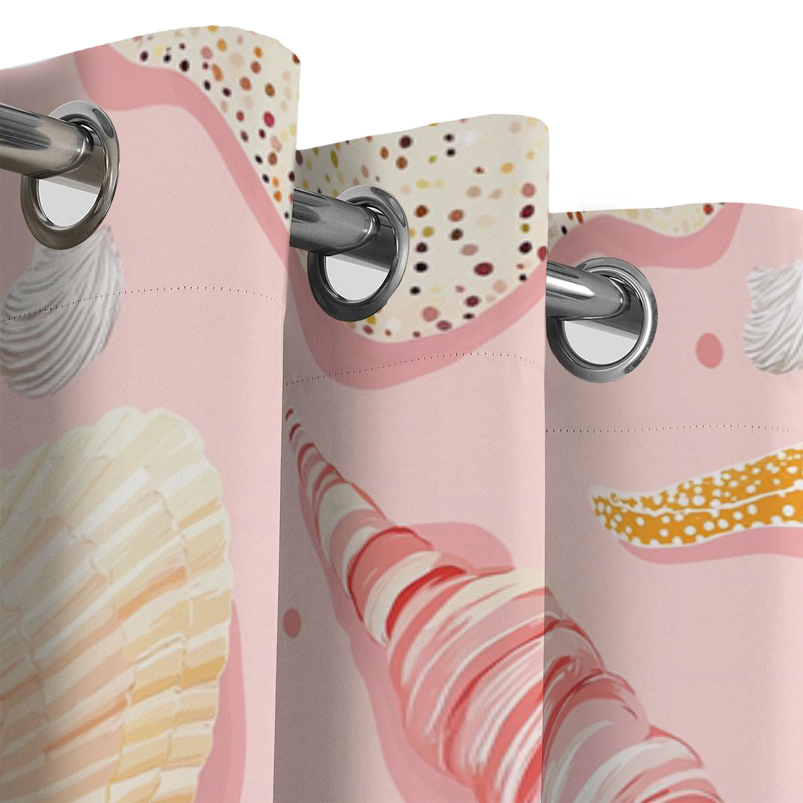 Rideau Occultant Thermiques Anti Froid Coquillage De Dessin Animé Imprimé 140Lx240H Cm Rideaux Opaques pour Salon Chambre, Jolie Illustration Design avec Oeillet Poudre Blush Lot De 2 De Cuisine