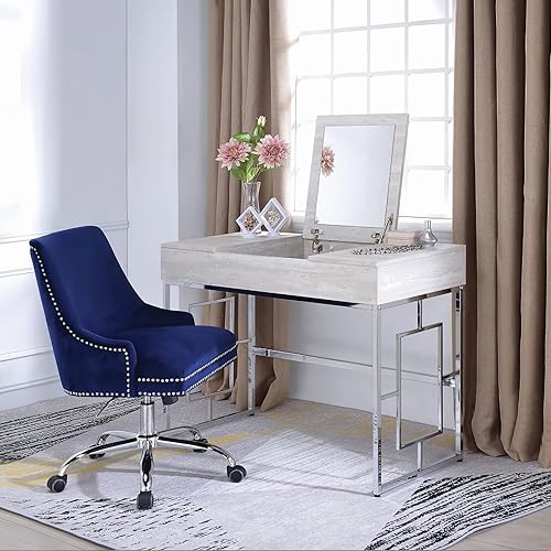 Miniatura 2 de Mesa de tocador plegable escritorio de maquillaje cromado con espejo cuadrado para ocultar espacio de almacenamiento y base de carga USB tocador de