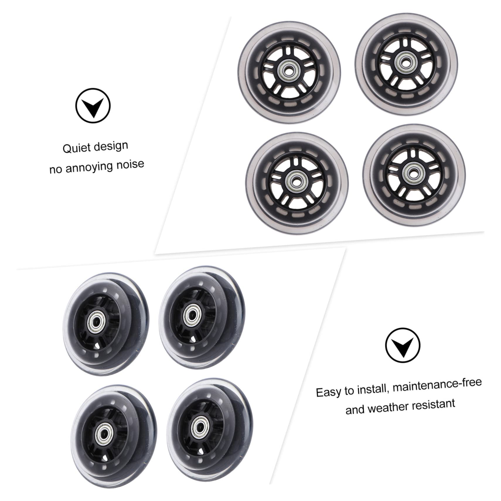 BESPORTBLE Lot de 4 Roues de Remplacement PU 100mm pour Scooter Garçon et Filles, Roulements Haute Élasticité, Roulement Silencieux pour Routes Accidentées et Pelouses Plusieurs Styles