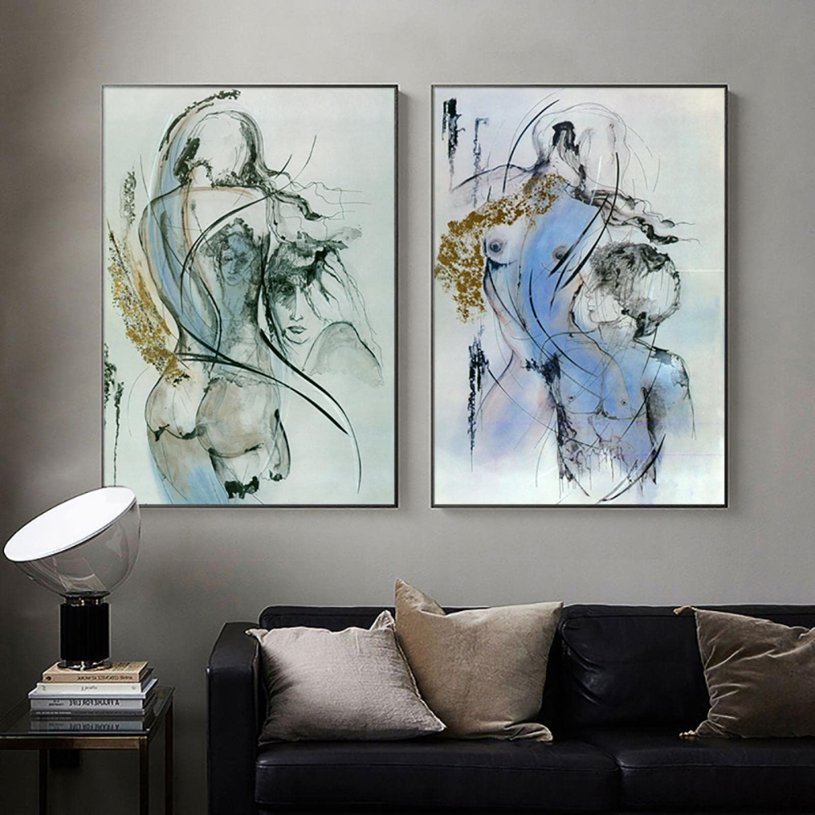 HIPWST Sexy Women Man Body Abstract Paintings Print On Canvas Modern Nude Sketch Poster Minimalist Wall Art Picture For Home Decor 40x50cmx2 frameless
