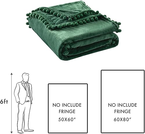 Miniatura 5 de MIULEE Manta de vellón con flecos de pompones, suave, acogedora, ligera, manta de cama de franela de felpa mullida y cálida con borlas decorativas